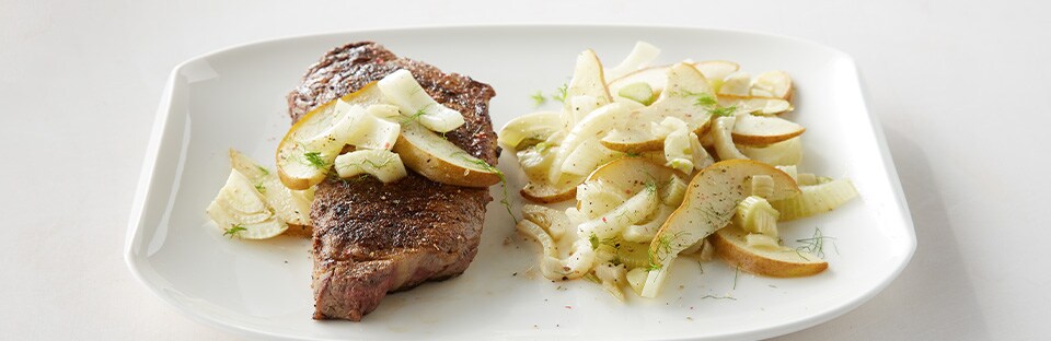 30-Minute Steak with Roasted Pear and Fennel