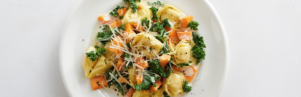 One-Pot Tortellini with Sweet Potato and Kale