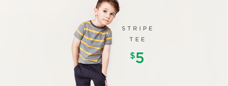 toddler in strip tee