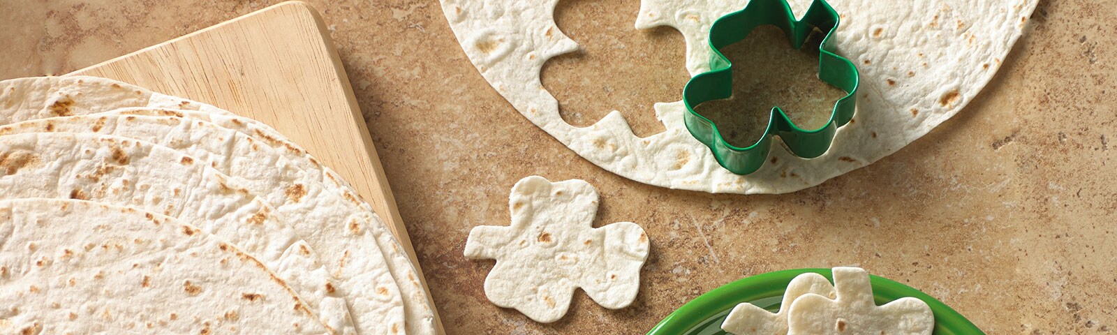 Shamrock cutters on tortillas Shamrock cutters on tortillas