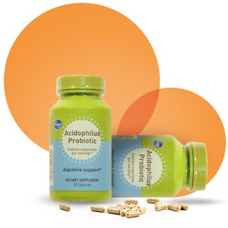 Vitamin Bottles on Orange bubble background