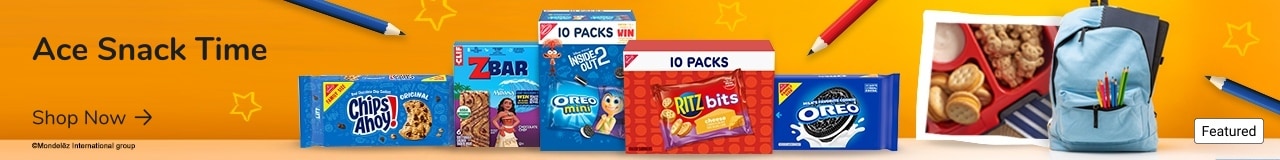 Advertisement: Mondelez. Ace Snack Time. Shop Now.